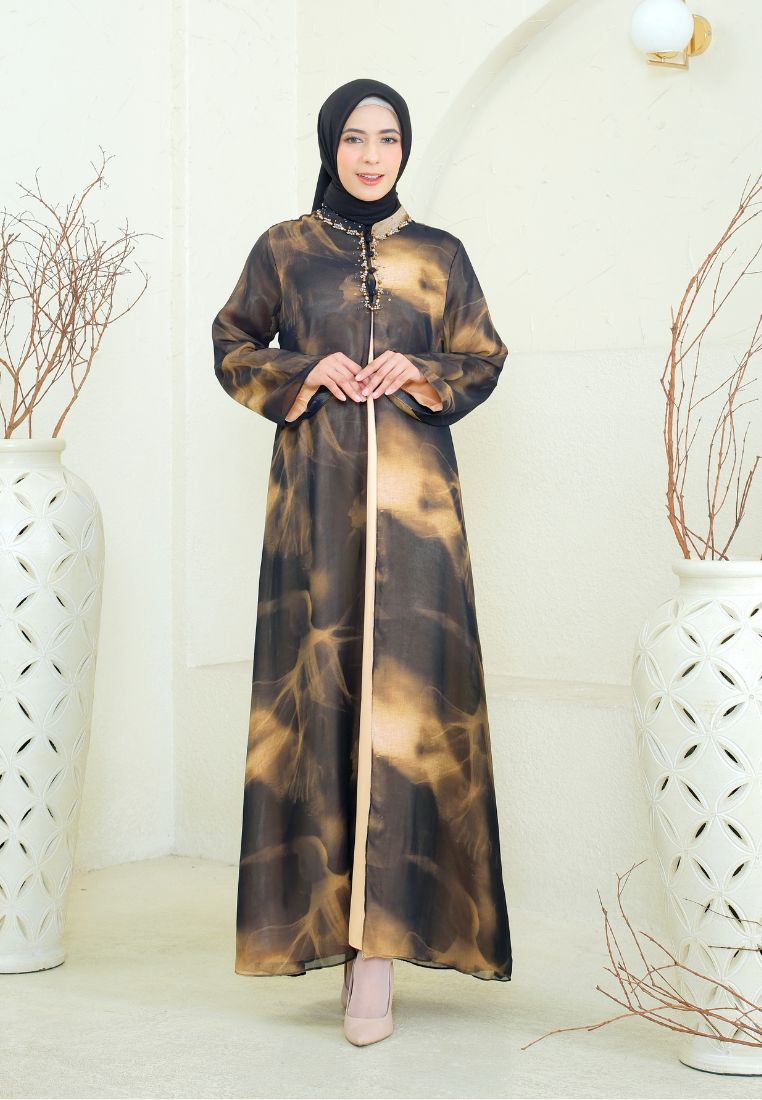 Azalea Mosleem Long Dress Abtrack Motif With Payet | Black