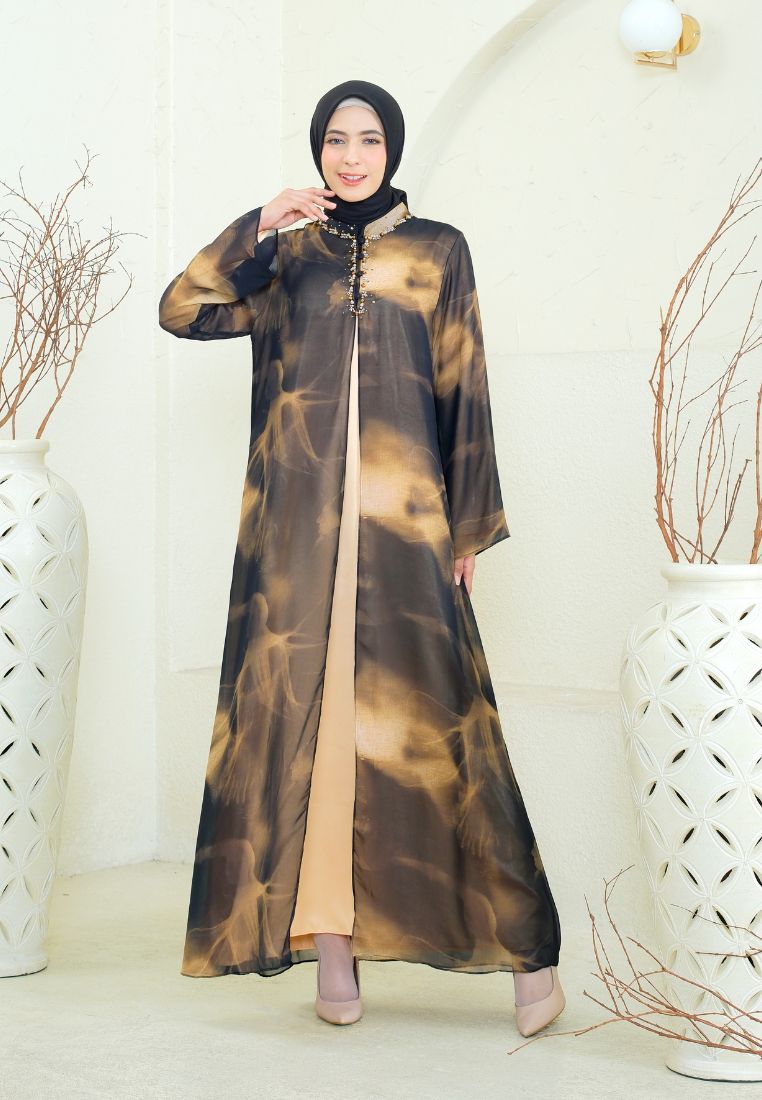 Azalea Mosleem Long Dress Abtrack Motif With Payet | Black