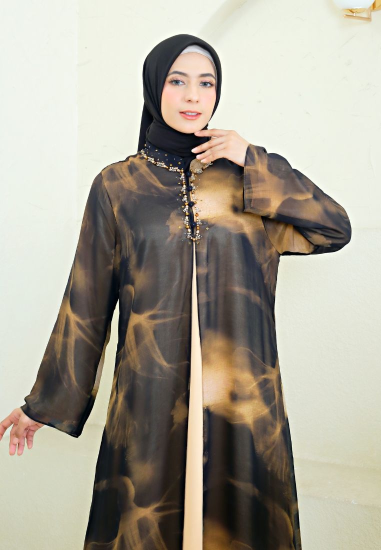 Azalea Mosleem Long Dress Abtrack Motif With Payet | Black