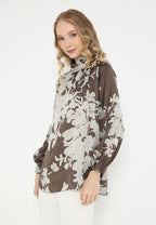 Jermaine Ruffle Floral Blouse Satin | Brown