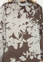 Jermaine Ruffle Floral Blouse Satin | Brown
