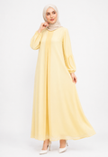Liora Gamis Long Dress With Puff Sleeve | Butter Yellow And Mint Green