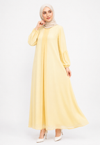 Liora Gamis Long Dress With Puff Sleeve | Butter Yellow And Mint Green
