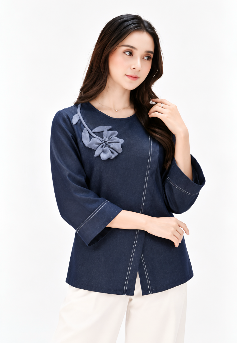 Rosellea Blouse With Floral Detail | Navy
