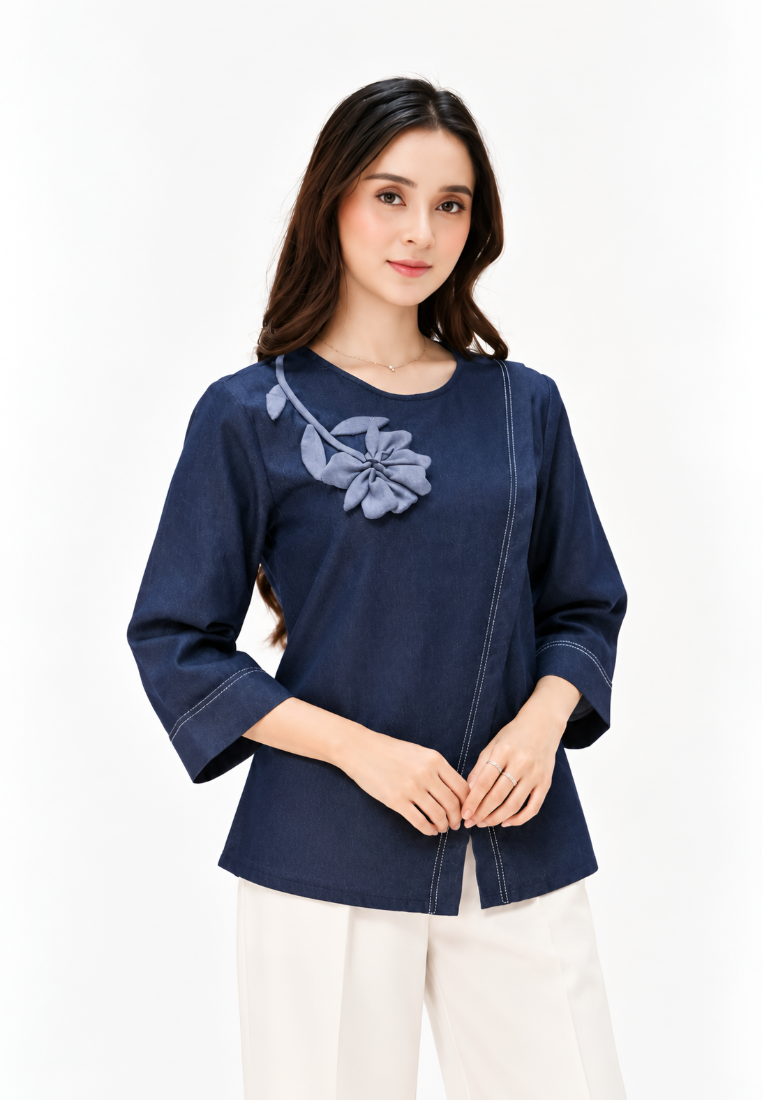 Rosellea Blouse With Floral Detail | Navy