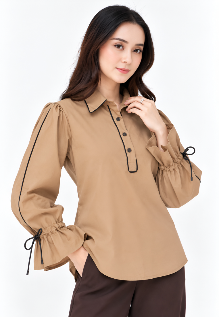 Briellea Blouse With Puff Sleeve | Brown