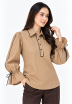 Briellea Blouse With Puff Sleeve | Brown