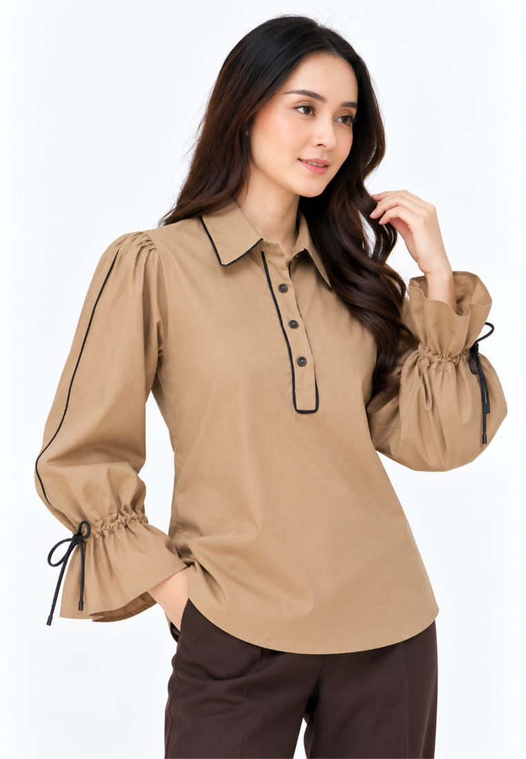 Briellea Blouse With Puff Sleeve | Brown
