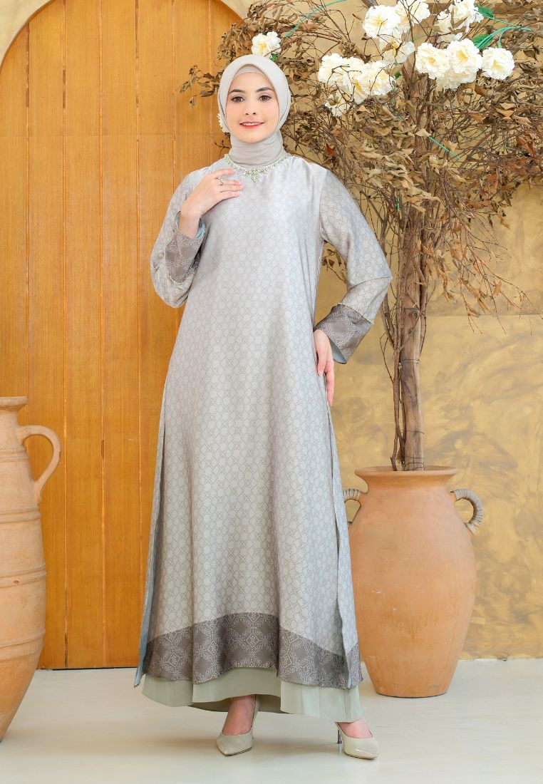 Dahlia with Detailed Sequins Muslim Long Dress | Olive Green
