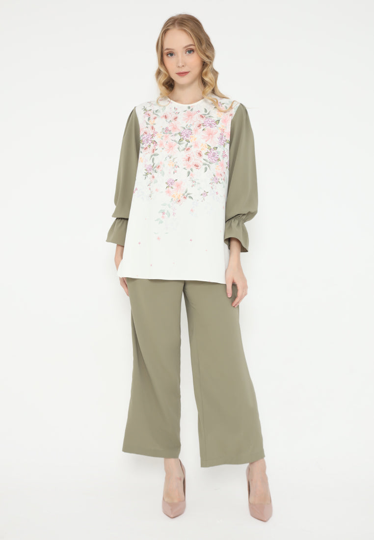 Jardin Floral Blouse With Rubber Sleeve | Cream