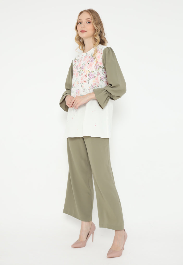 Jardin Floral Blouse With Rubber Sleeve | Cream