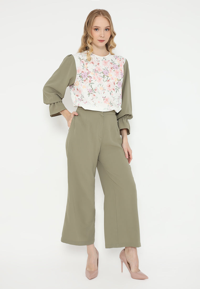 Jardin Floral Blouse With Rubber Sleeve | Cream