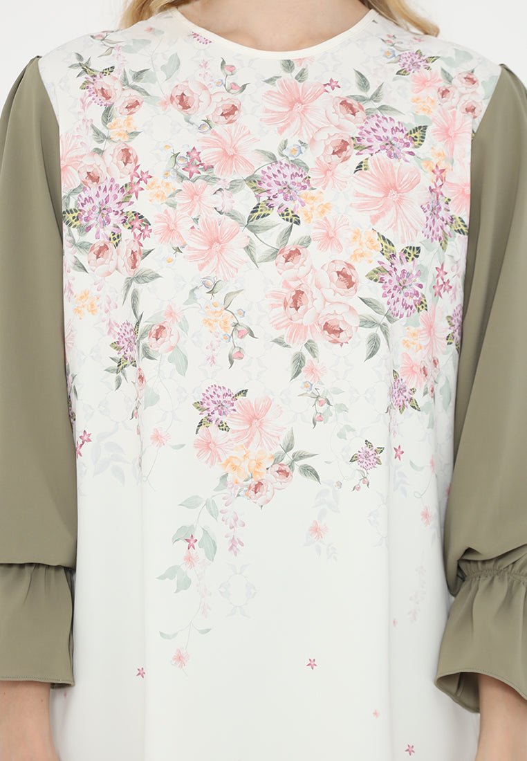 Jardin Floral Blouse With Rubber Sleeve | Cream