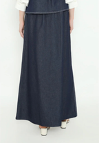 Queena Long Skirt In Denim | Navy