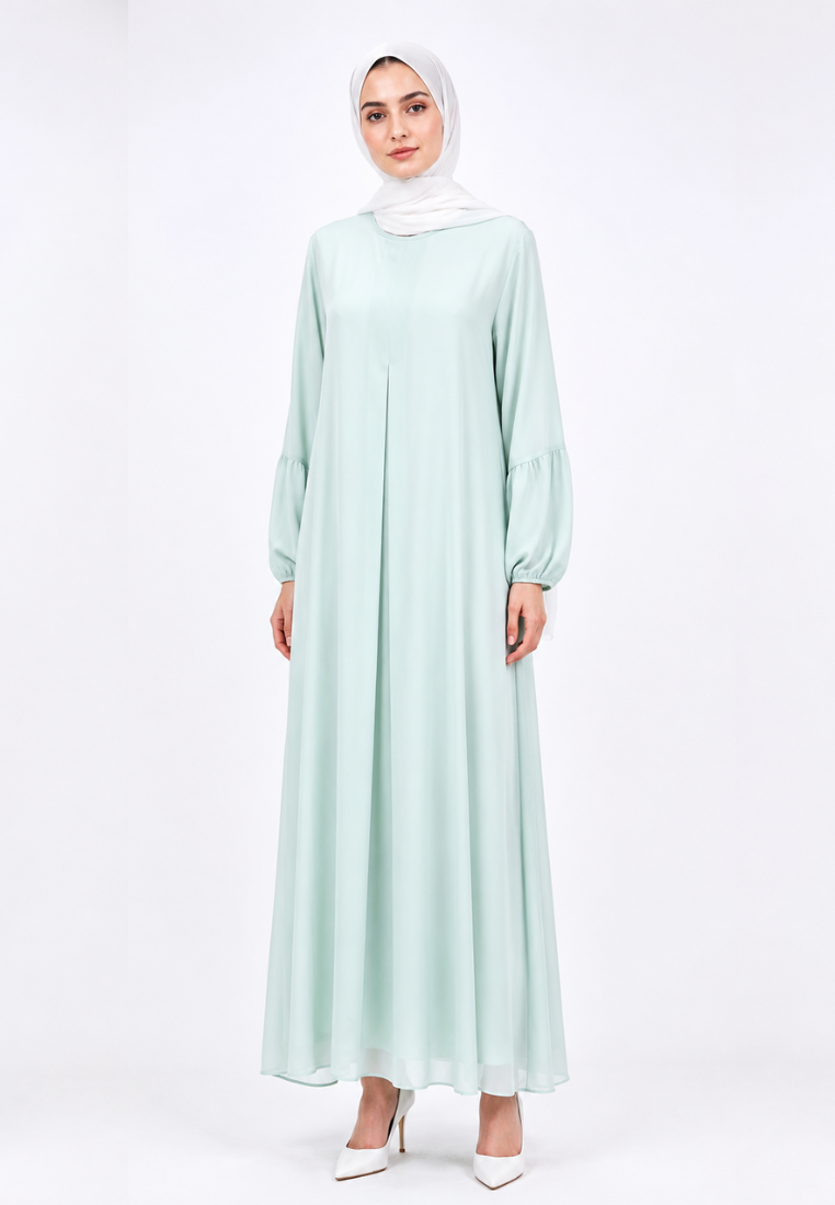 Liora Gamis Long Dress With Puff Sleeve | Butter Yellow And Mint Green