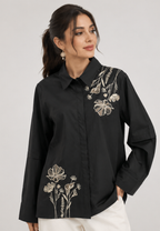 Julia Flower Embroidery Shirt | Black