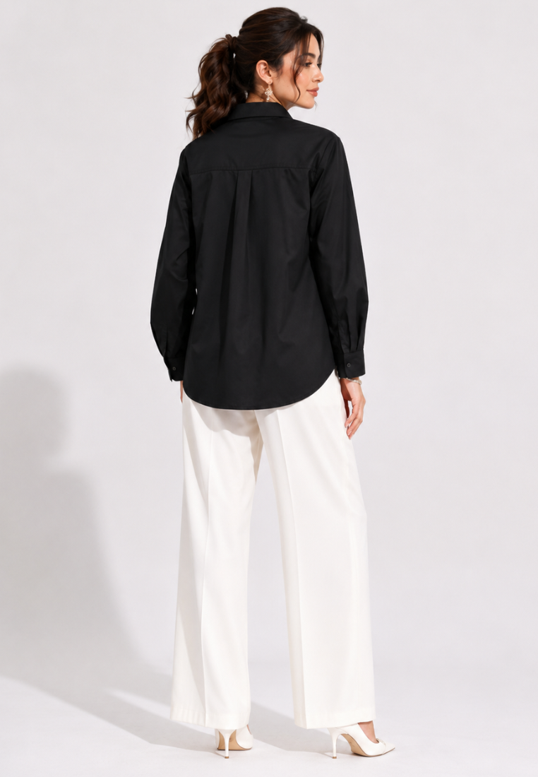 Julia Flower Embroidery Shirt | Black