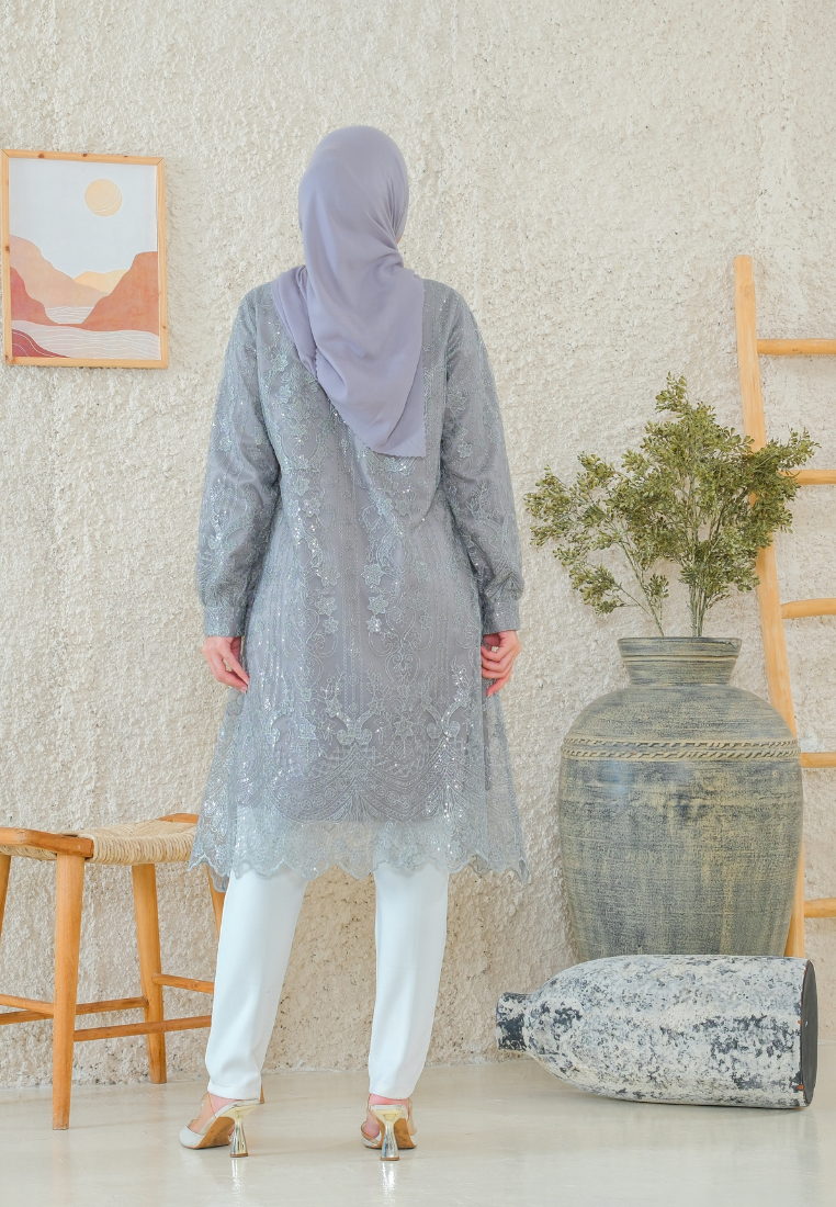 Lunara Long Sleeved Tunic with Brocade | Purple