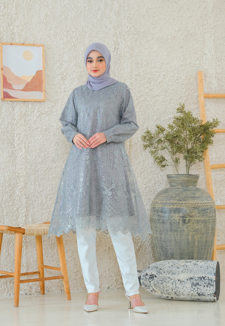 Lunara Long Sleeved Tunic with Brocade | Purple