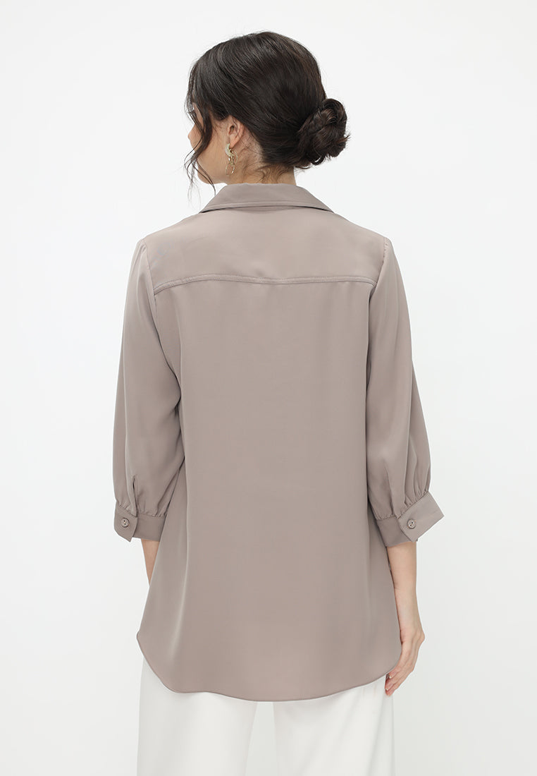 Clementine V Neck Blouse | Brown