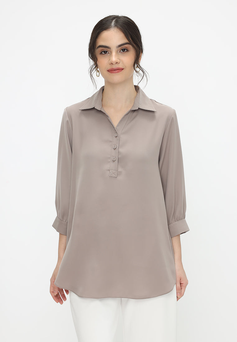 Clementine V Neck Blouse | Brown