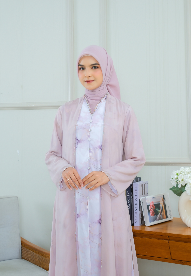 Elisa Pink Marble Muslim Long Dress | Pink