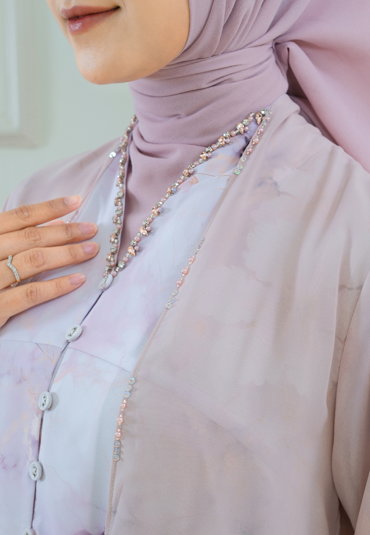 Elisa Pink Marble Muslim Long Dress | Pink
