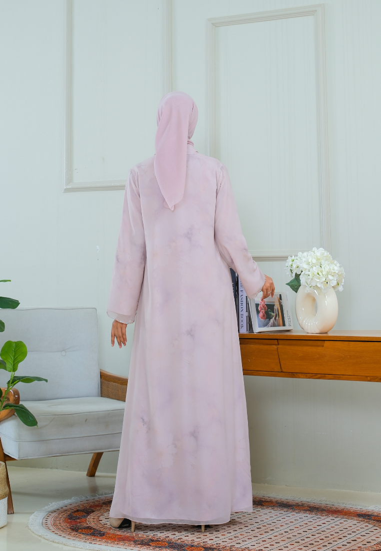 Elisa Pink Marble Muslim Long Dress | Pink