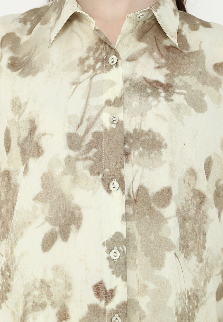 Casual Floral Shirt With Long Sleeve In Cream By Brilliant Girl