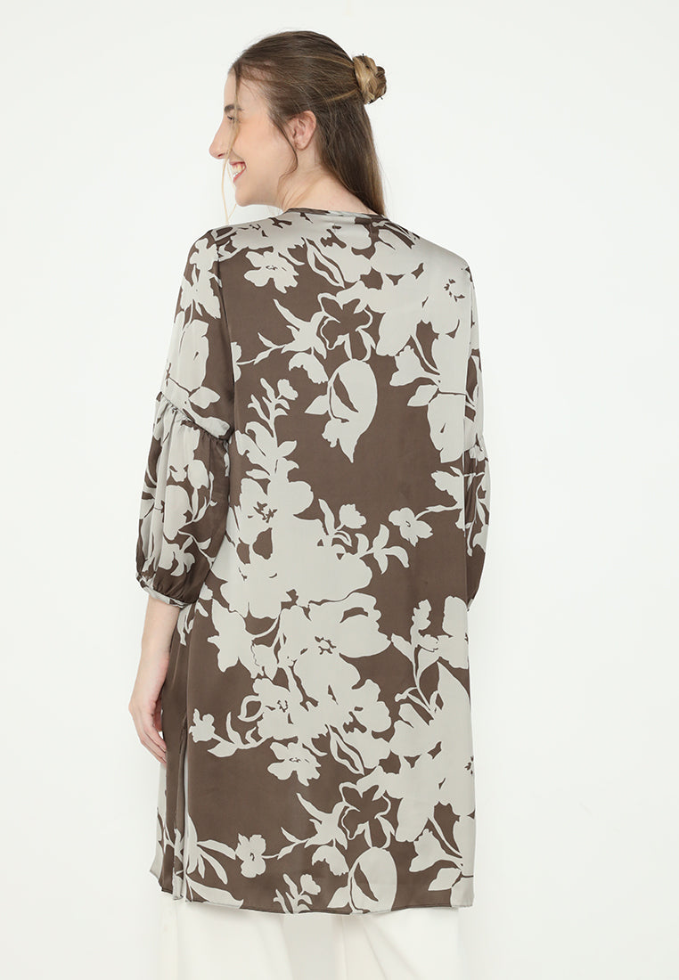 Aurette Outerwear Satin With Puff Sleeve | Brown