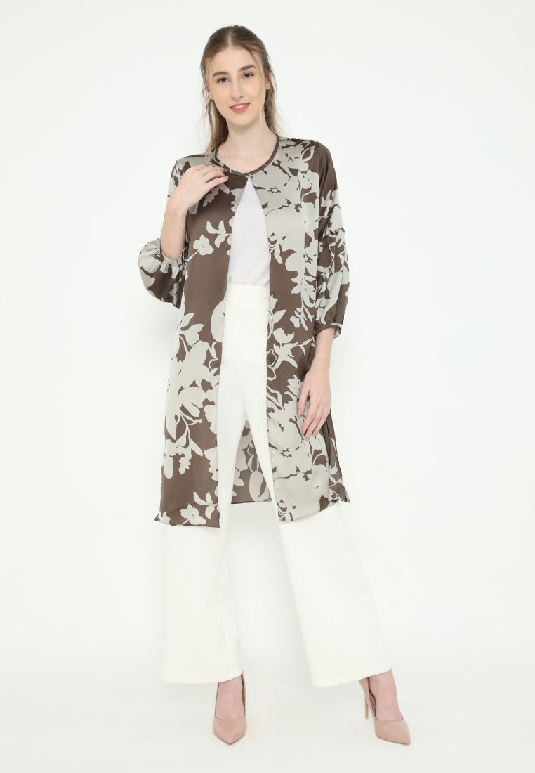 Aurette Outerwear Satin With Puff Sleeve | Brown