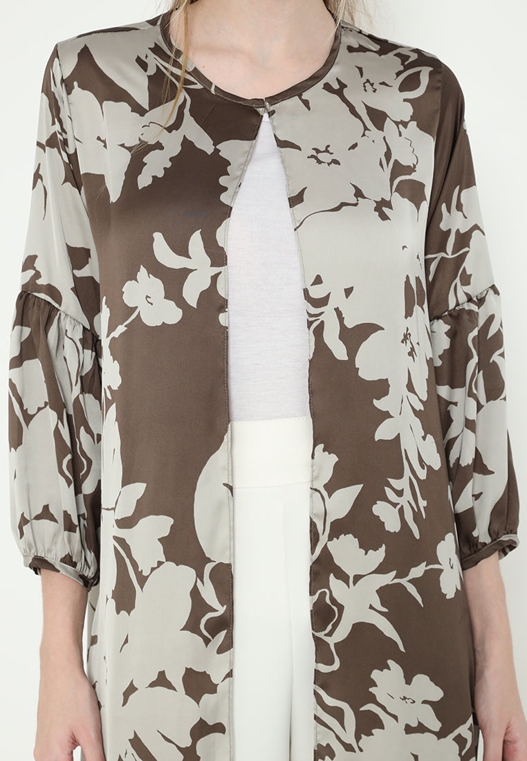 Aurette Outerwear Satin With Puff Sleeve | Brown