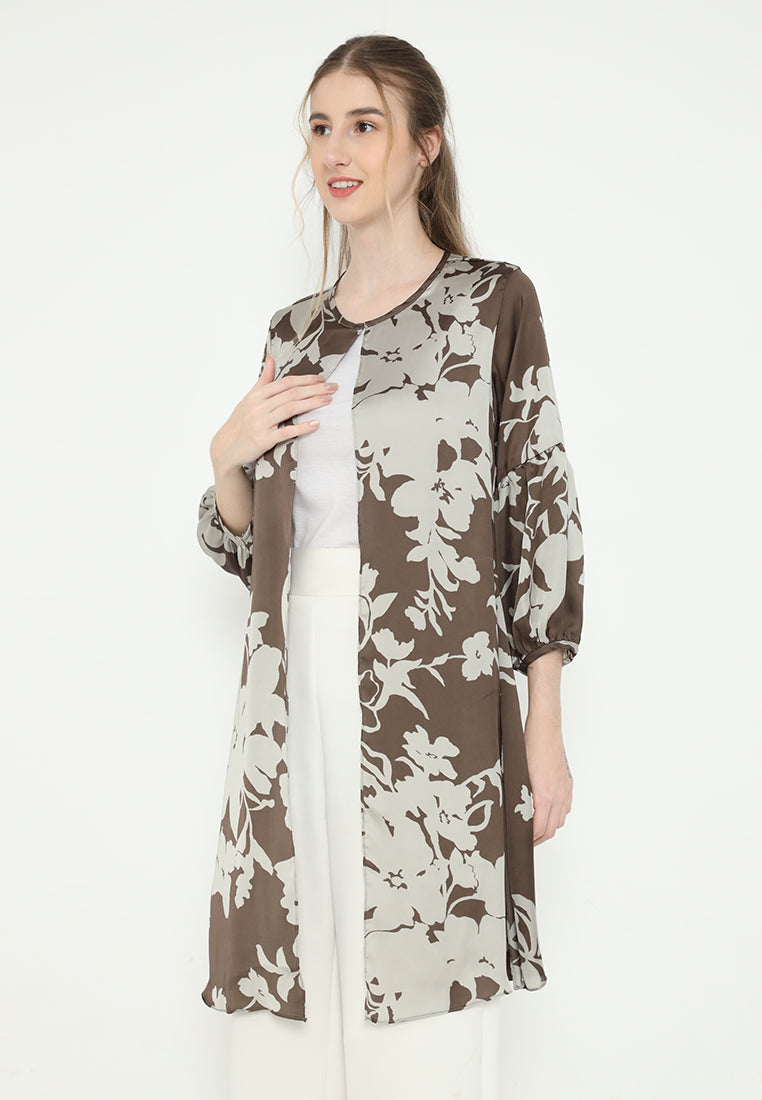 Aurette Outerwear Satin With Puff Sleeve | Brown