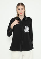 Viona Shirt Black With Flowers In Pocket | Black