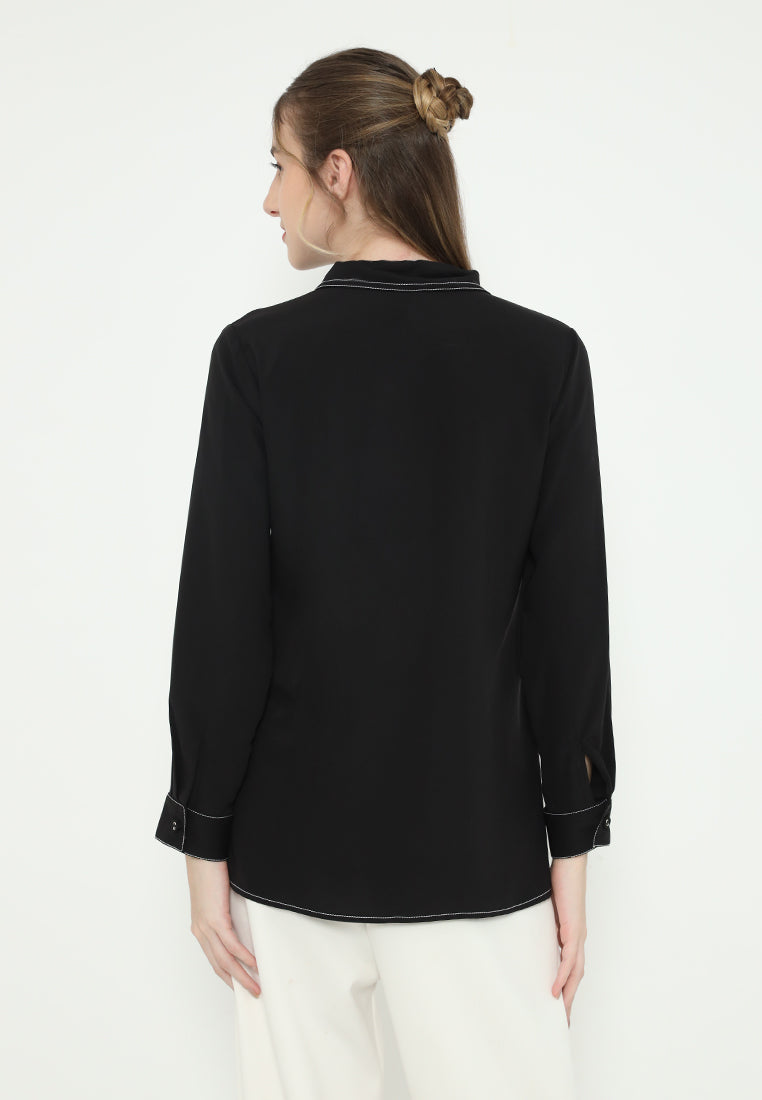 Viona Shirt Black With Flowers In Pocket | Black