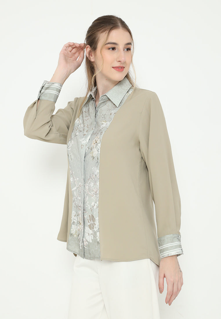 Letisia Plain Tops With Combination | Green