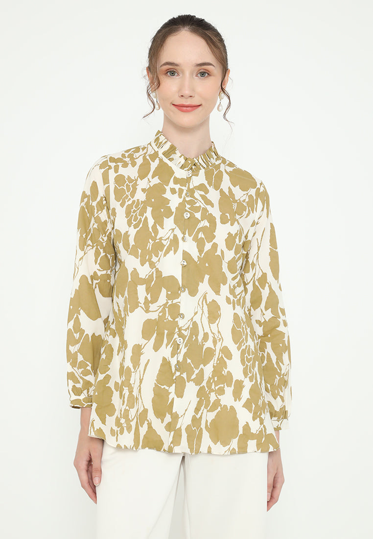 Marina Ruffle Neck Blouse | Cream
