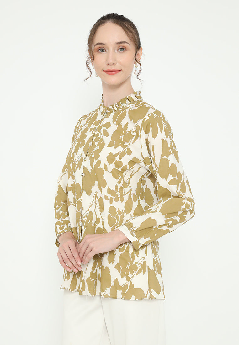 Marina Ruffle Neck Blouse | Cream