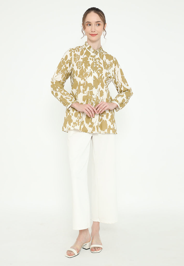 Marina Ruffle Neck Blouse | Cream