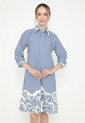 Nimas Midi Dress Stripe with Floral Combination | Blue