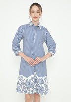 Nimas Midi Dress Stripe with Floral Combination | Blue