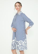 Nimas Midi Dress Stripe with Floral Combination | Blue