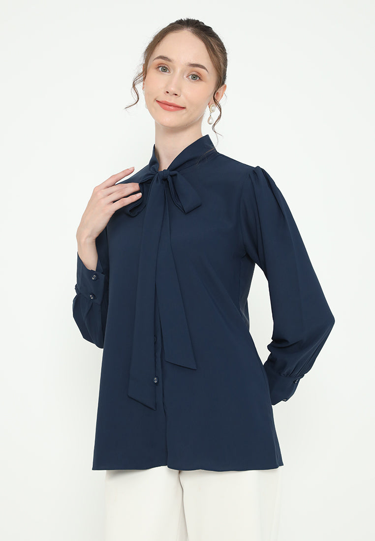 Nelly Bowtie Neck Tops | Navy