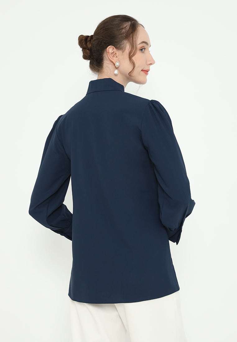 Nelly Bowtie Neck Tops | Navy