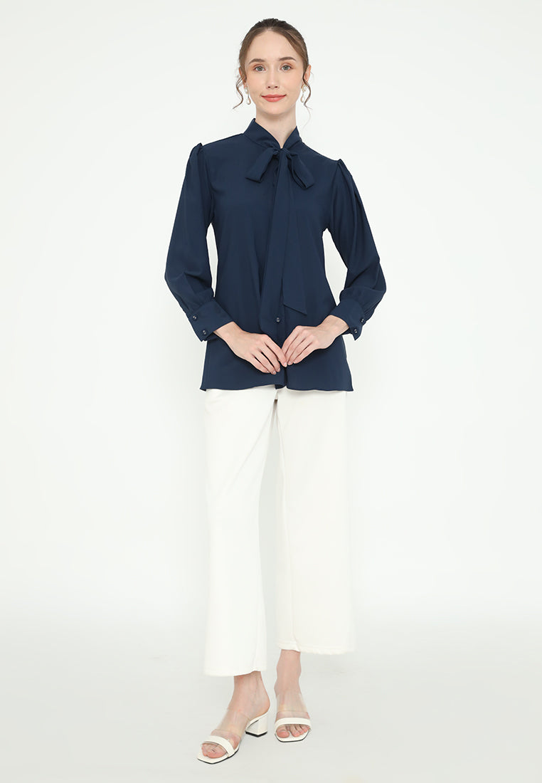 Nelly Bowtie Neck Tops | Navy