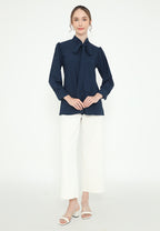 Nelly Bowtie Neck Tops | Navy