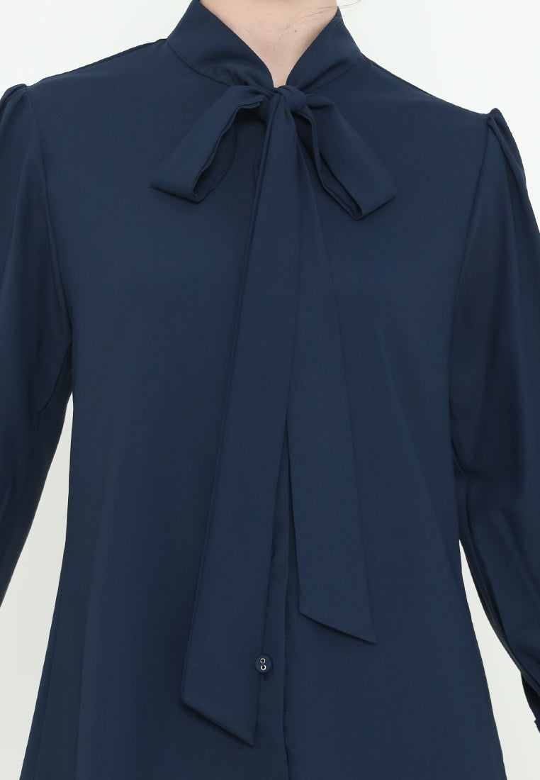 Nelly Bowtie Neck Tops | Navy