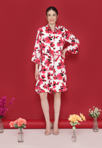 Patris Dress floral wanita elegan kekinian lengan panjang motif bunga merah pink By Brilliant Girl