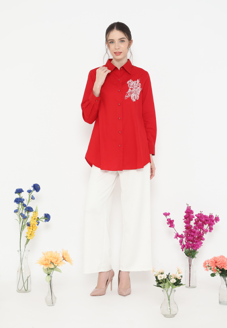 Lily Tops With Embroidery | Red