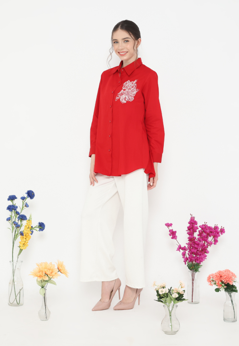 Lily Tops With Embroidery | Red